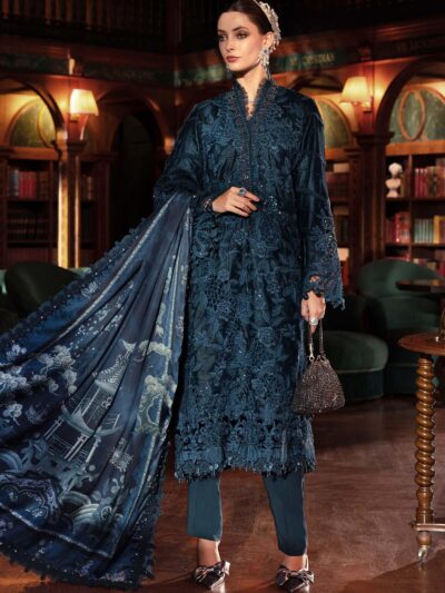 3 Piece Unstitched Embroidered Velvet Suit WL-1310-Teal