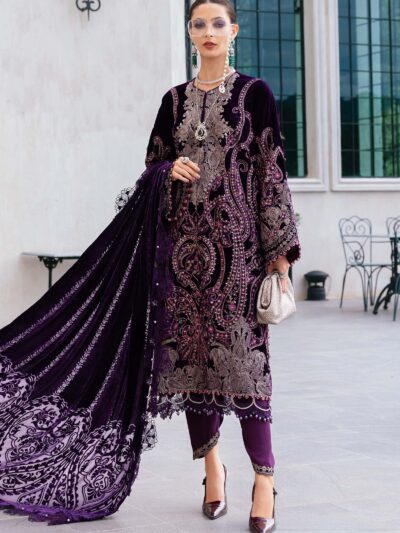 3 Piece Unstitched Embroidered Velvet Suit WL-1311-Purple