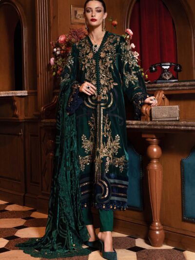 3 Piece Unstitched Embroidered Velvet Suit WL-1302-Emerald Green