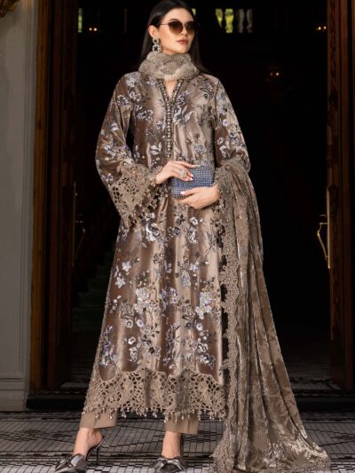 3 Piece Unstitched Embroidered Velvet Suit WL-1303-BEIGE