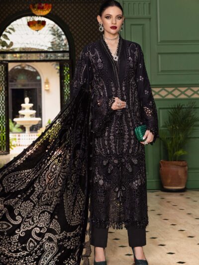 3 Piece Unstitched Embroidered Linen Suit WL-1307-Black